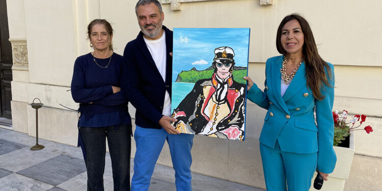 Bob Marongiu dona il quadro "Corto Maltese al Poetto" al Comune di Cagliari